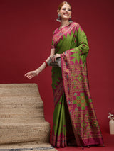 Gulabi Emerald Royale-Parrot Green Heritage Saree