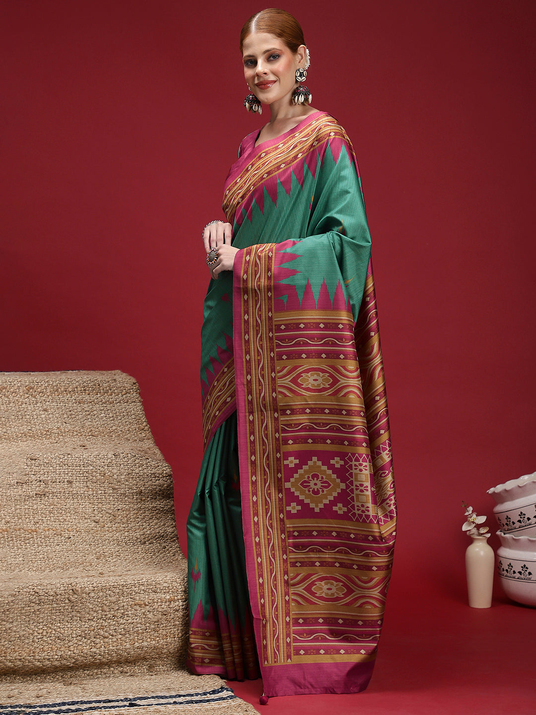 Gulabi Emerald Charm-Jade Pink Heritage Weave