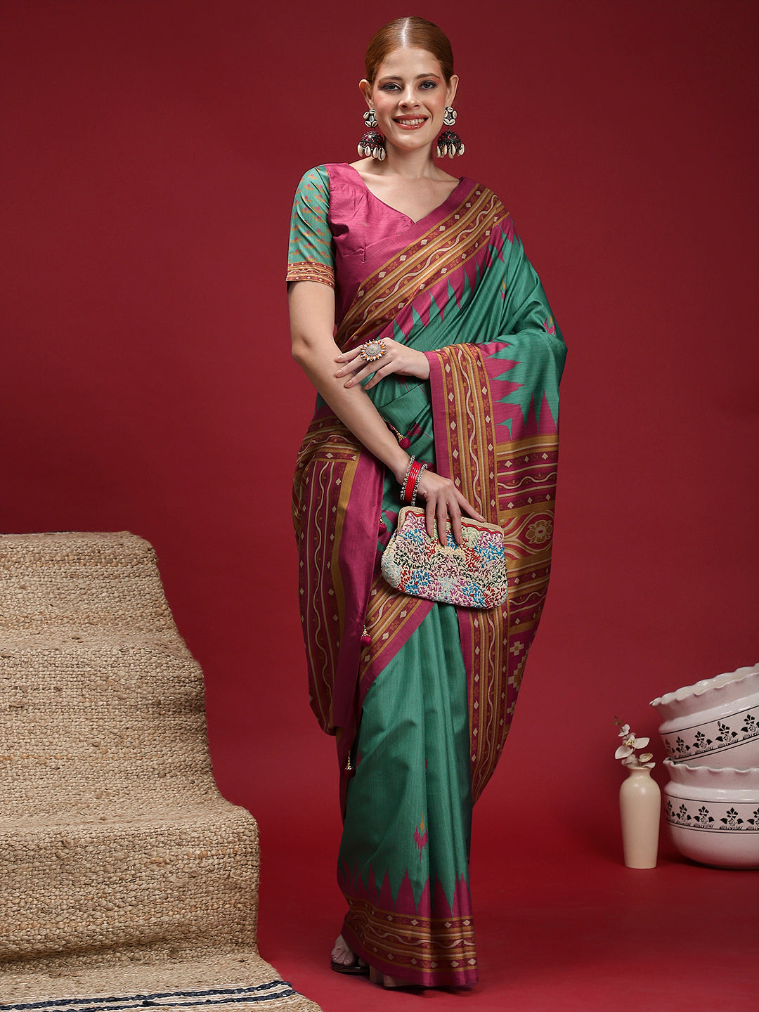 Gulabi Emerald Charm-Jade Pink Heritage Weave
