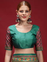 Gulabi Rose Charm-Rosewood Teal Heritage Saree