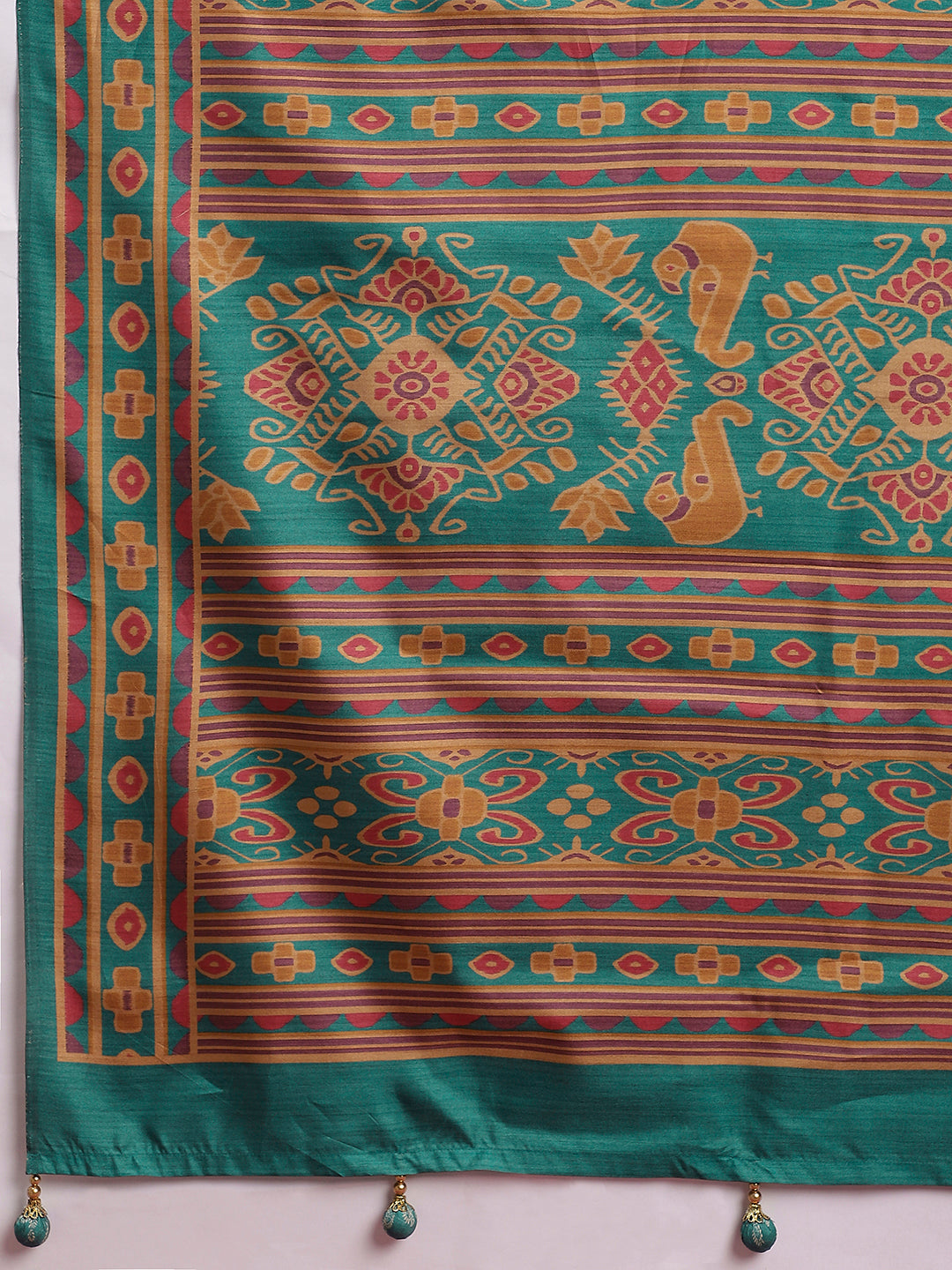 Gulabi Rose Charm-Rosewood Teal Heritage Saree