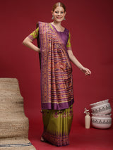 Gulabi Orchid Heritage-Royal Olive Orchid Saree