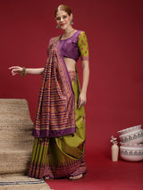 Gulabi Orchid Heritage-Royal Olive Orchid Saree