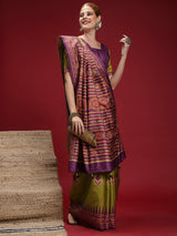 Gulabi Orchid Heritage-Royal Olive Orchid Saree