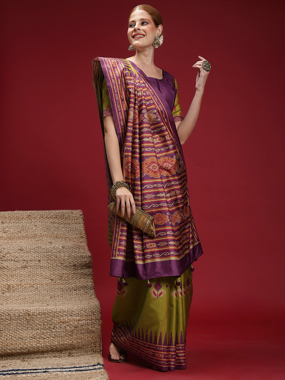 Gulabi Orchid Heritage-Royal Olive Orchid Saree
