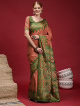 Gulabi Meadow Weave-Peach Meadow Heritage Saree