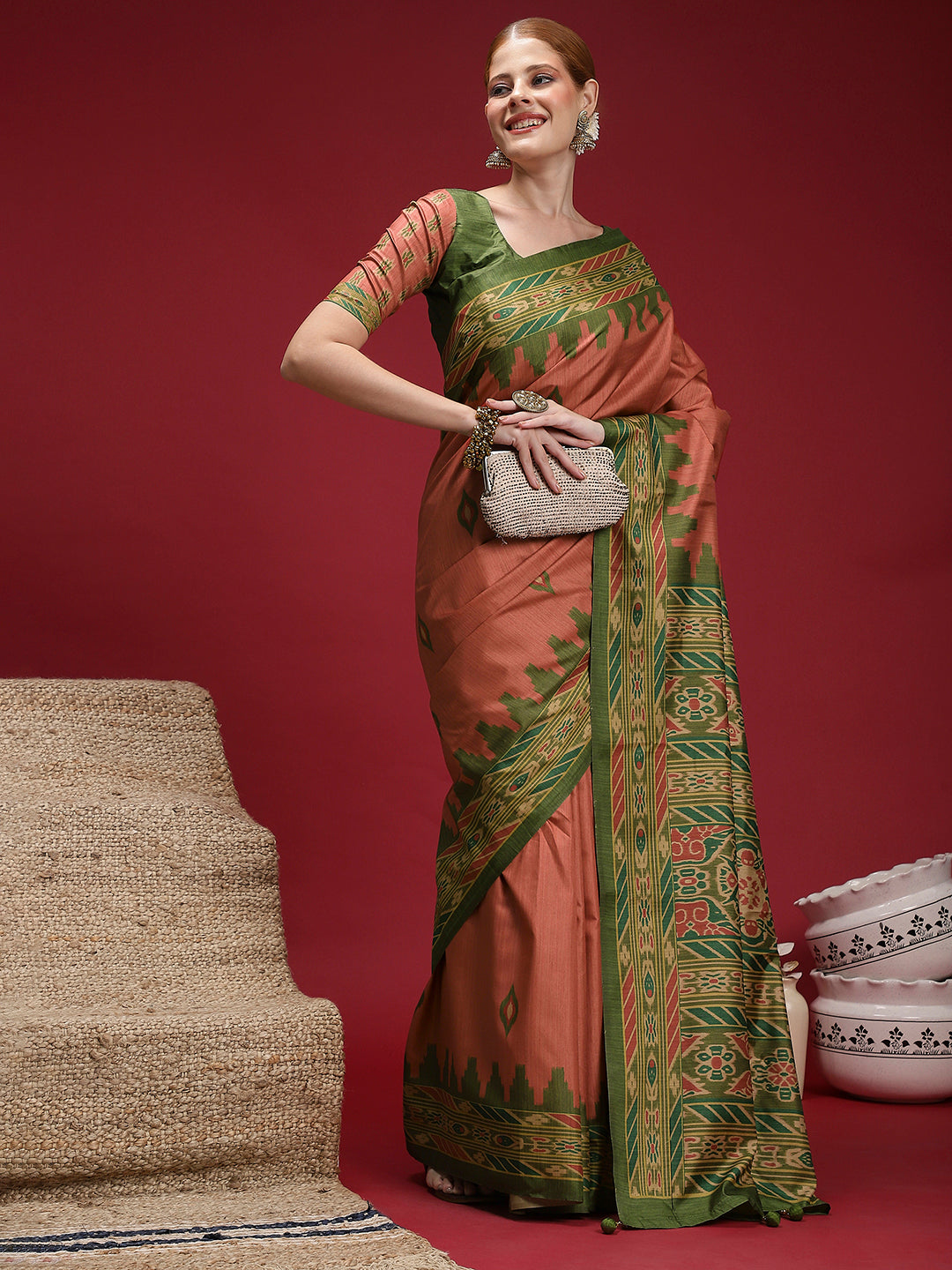 Gulabi Meadow Weave-Peach Meadow Heritage Saree