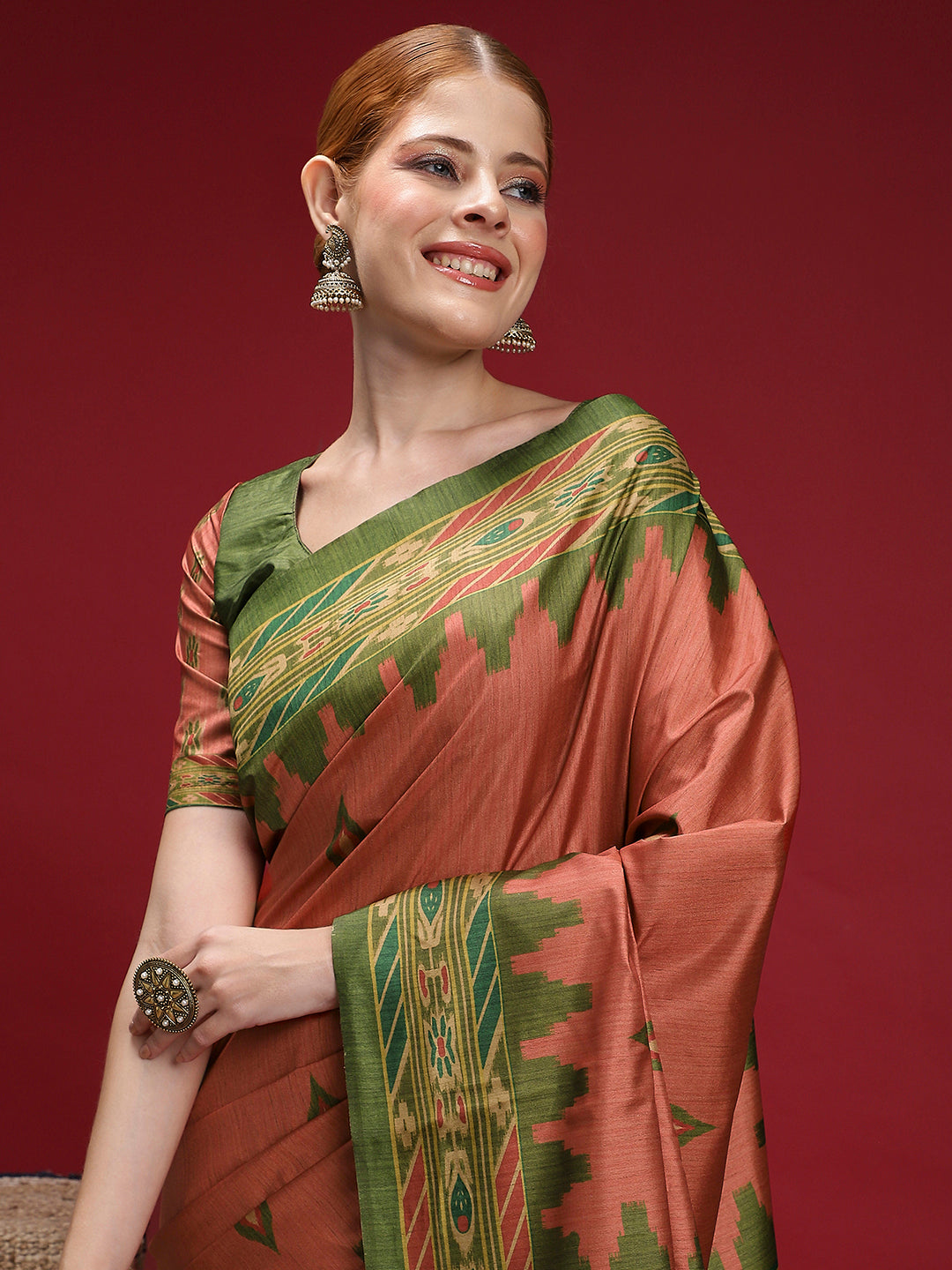 Gulabi Meadow Weave-Peach Meadow Heritage Saree