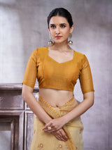 ZARI MAHAL-Elegant Cream Linen Saree with Mustard Yellow Contrast Pallu & Traditional Woven Zari Border Tassels