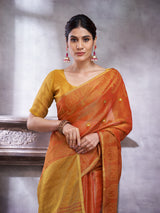 KOZI SILK-legant orange and mustard dual-tone saree with rich woven detailing