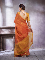 KOZI SILK-legant orange and mustard dual-tone saree with rich woven detailing