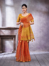 KOZI SILK-legant orange and mustard dual-tone saree with rich woven detailing
