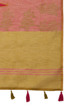 ZARI MAHAL-Graceful Rani Pink & Olive Green Designer Linen Saree