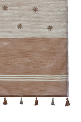 ZARI MAHAL-Elegant Beige Linen Saree with Intricate Woven Floral Border